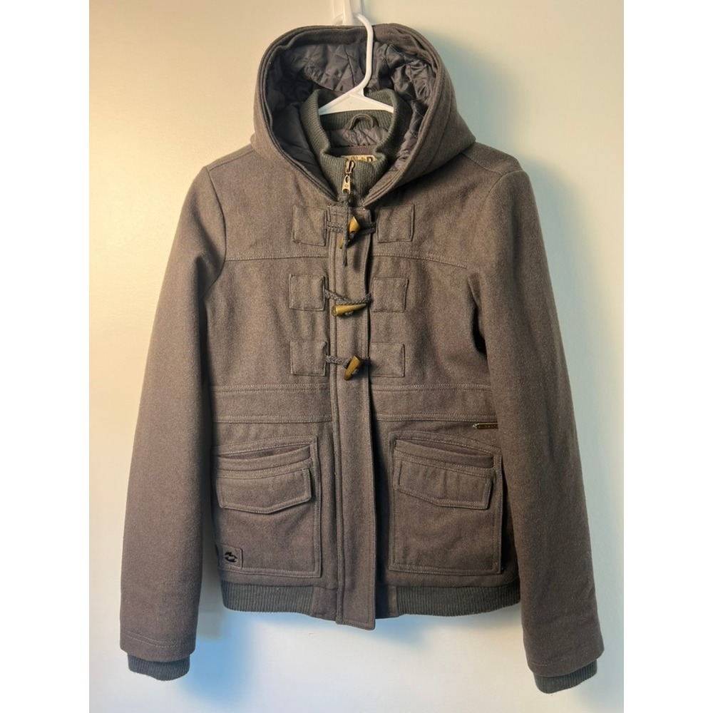 Billabong Hooded Toggle Jacket Men Med Gray Wool Blend Bomber Coat Gorpcore
